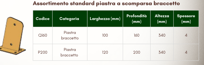 Assortimento Standard Piastra a Scomparsa Braccetto